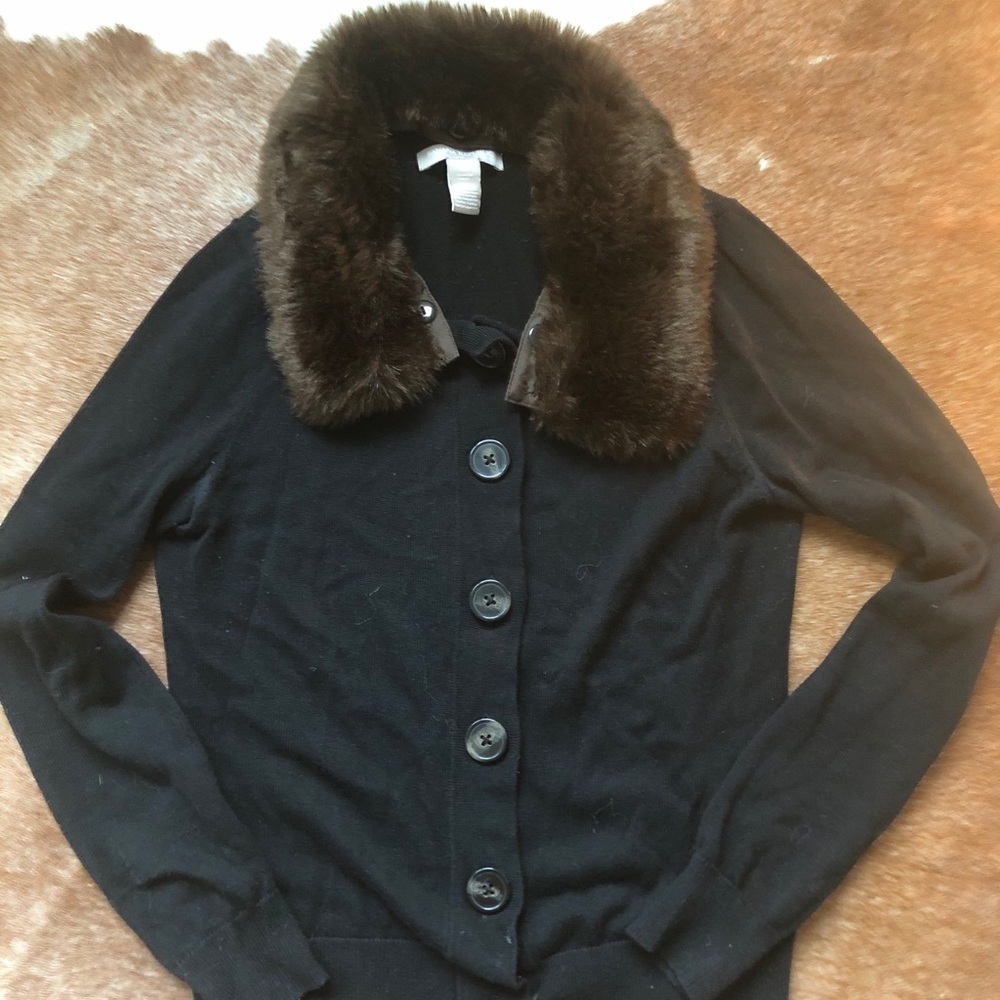 Banana Republic black fur trim cardigan